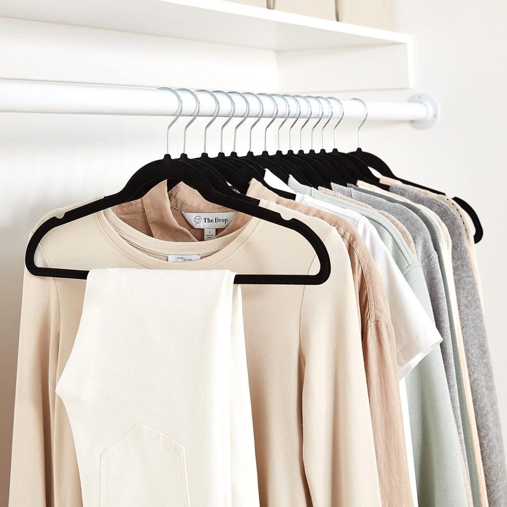 Basics Slim Velvet Non-Slip Suit Hangers - 30-Pack, Black/Silver