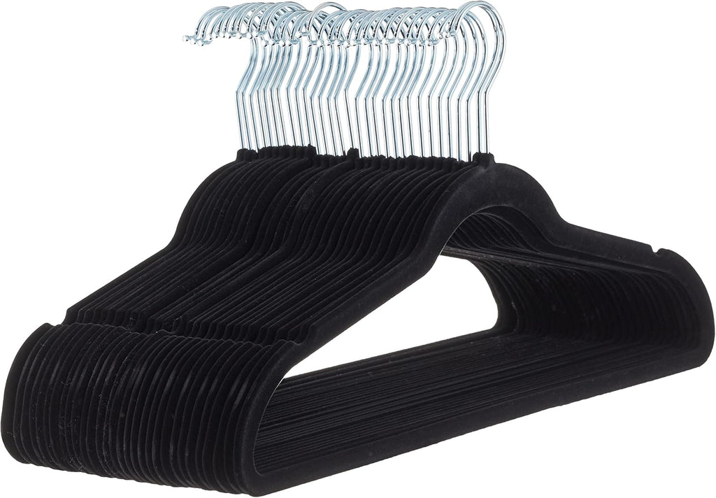 Basics Slim Velvet Non-Slip Suit Hangers - 30-Pack, Black/Silver
