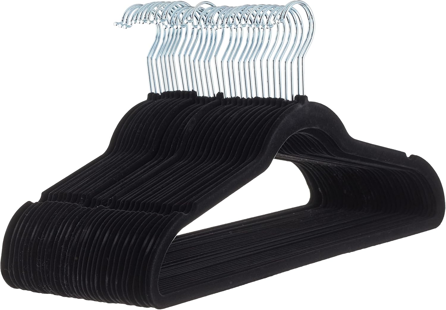 Basics Slim Velvet Non-Slip Suit Hangers - 30-Pack, Black/Silver