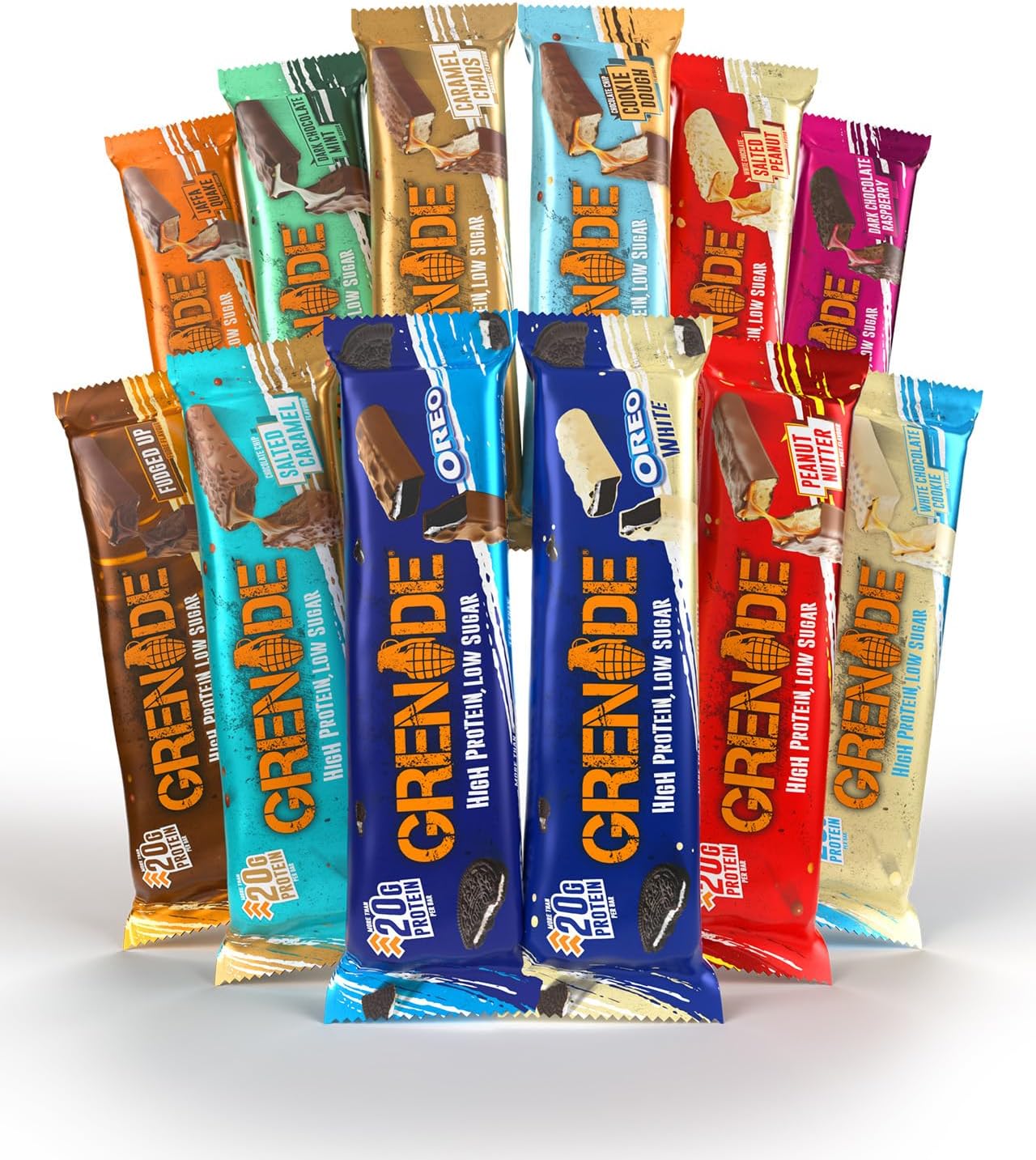 Grenade OREO White High Protein, Low Sugar Bars, 12 x 60 g – 21 g Protein per Snack Bar with Crunchy OREO Pieces & White Chocolate Coating