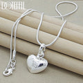 DOTEFFIL Silver Color Solid Small Heart Pendant Necklace 16-30 Inch Snake Chain For Women Wedding Charm Fashion Jewelry