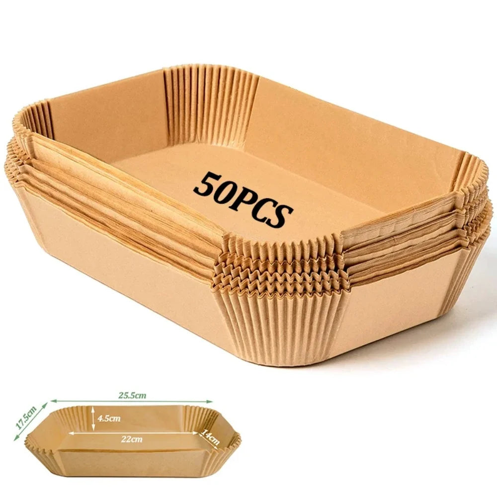 Disposable Air Fryer Paper 50/100pcs Rectangle Kitchen Baking Airfryer Mat Oilproof Micro-wave Barbecue Baking Paper Accessories