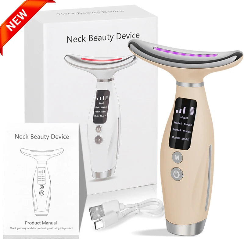 New EMS Micro-current Neck Face Beauty Device 7 Color Facial Massager for Enhanced Face Neck and Shoulder Care with Vibrating