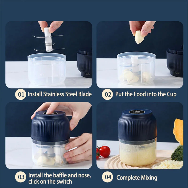 Vegetable Chopper Electric 250ml Mini Wireless USB Rechargeable   Garlic Crusher Food Chopper for Kitchen Gadgets for Garlic