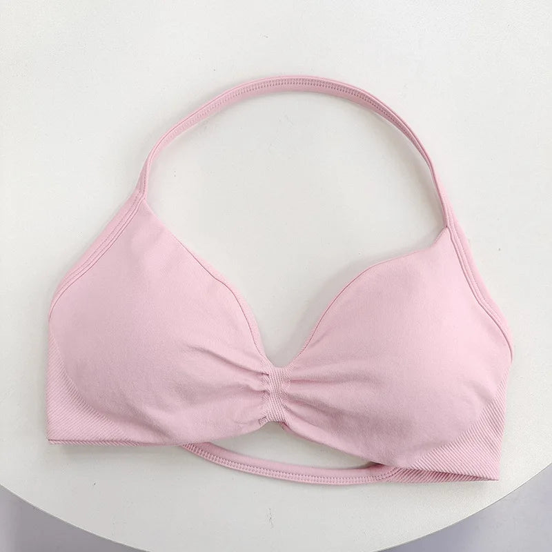 Women's High-Support Lace-Up Sports Bra - Thin-Strap Camisole, Seamless, Tight-Fit for Push-Up Training & Yoga, Gym Top