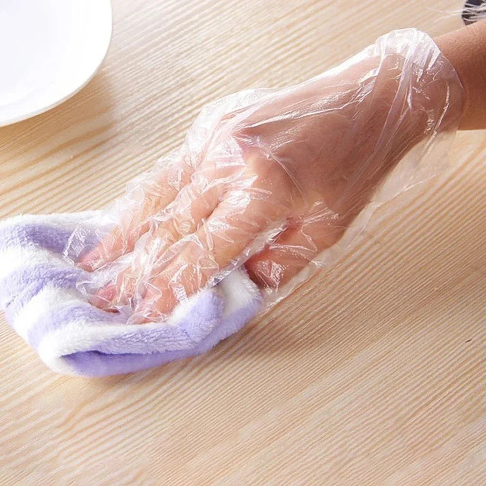 100/200Pcs Disposable Gloves Plastic Gloves Transparent Eco-Friendly Cleaning Gloves for DIY Cooking Kitchen Accessories