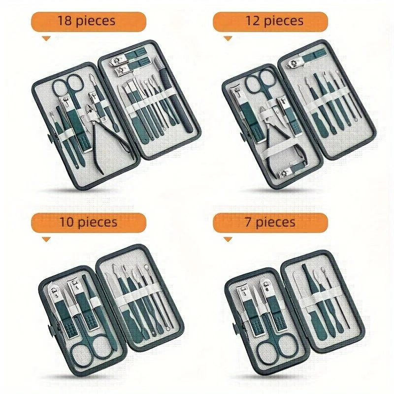 Professional nail clippers 7/10/12/18Piece Nail Care Kit Stainless Steel Manicure Pedicure Set Nail Clipper Set with Travel Case