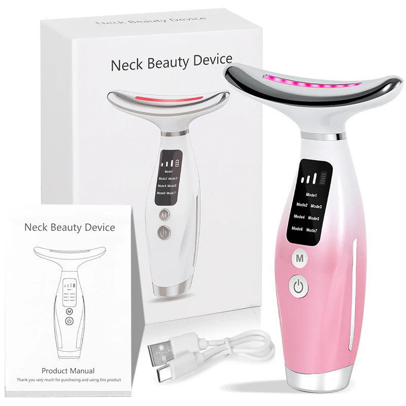 New EMS Micro-current Neck Face Beauty Device 7 Color Facial Massager for Enhanced Face Neck and Shoulder Care with Vibrating