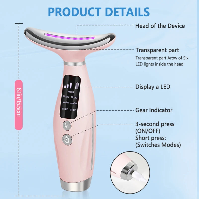 New EMS Micro-current Neck Face Beauty Device 7 Color Facial Massager for Enhanced Face Neck and Shoulder Care with Vibrating