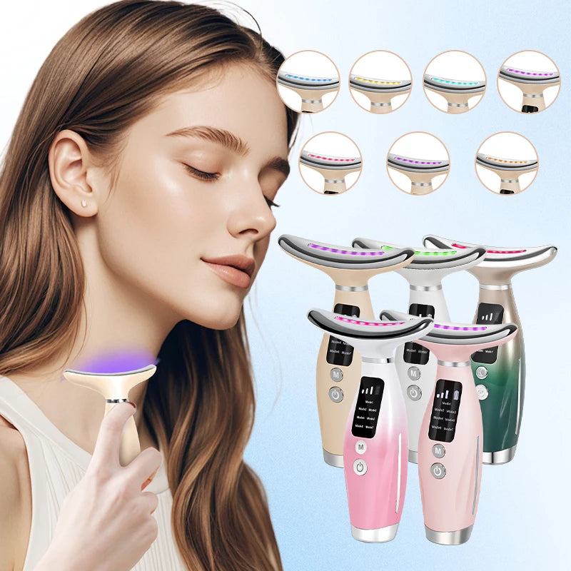 New EMS Micro-current Neck Face Beauty Device 7 Color Facial Massager for Enhanced Face Neck and Shoulder Care with Vibrating